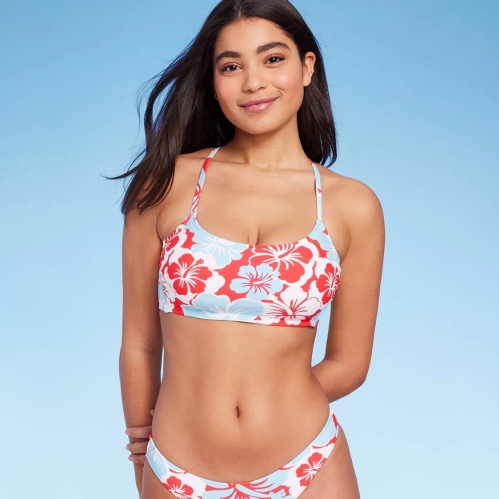 Wild Fable Vibrant Red and Blue Bikini Top
